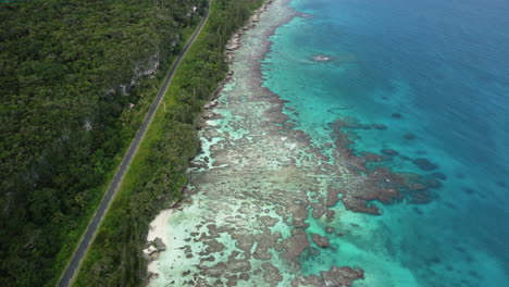 aerial pull back shot revealing breathtaking coastline, crystal water and tropical forest