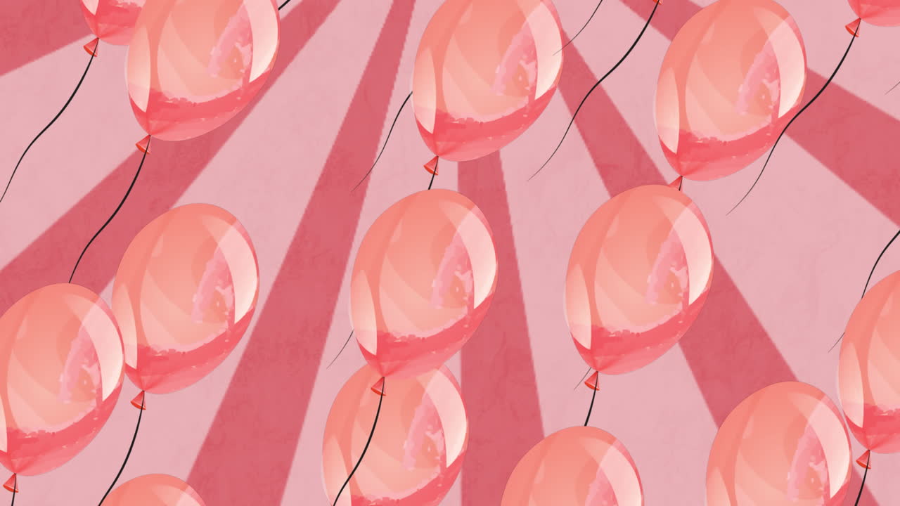 Animazione di palloncini rosa volanti su sfondo rosa.