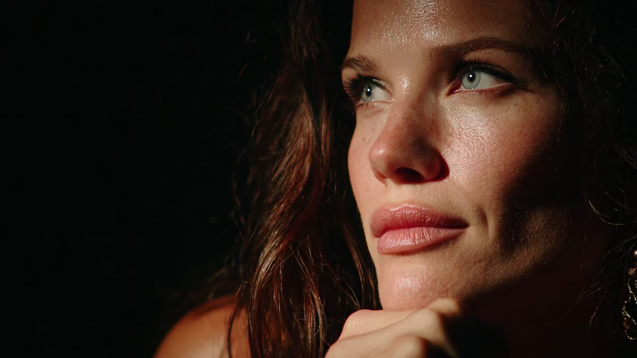 A Close-Up Portrait Capturing Intrigue and Contemplation Through Soft Lighting, Highlighting Emotions and Features in a Depth of Character Exploration