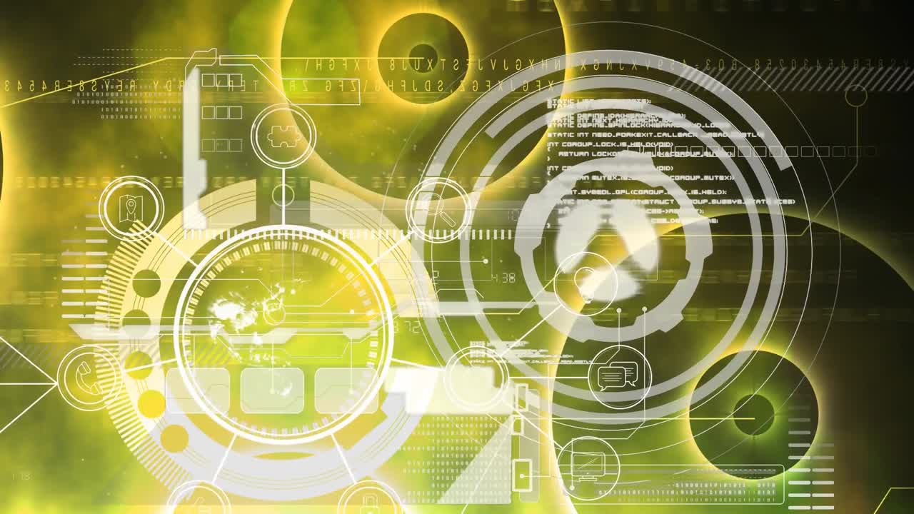 노란색 배경에 스캔 및 데이터 처리 스 ⁇ 의 애니메이션