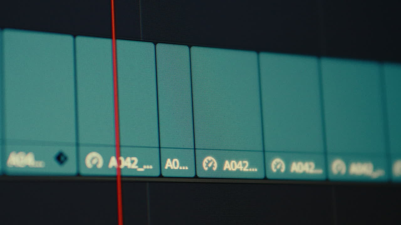 professional editor working editing on a timeline a cine movie clips on professional software