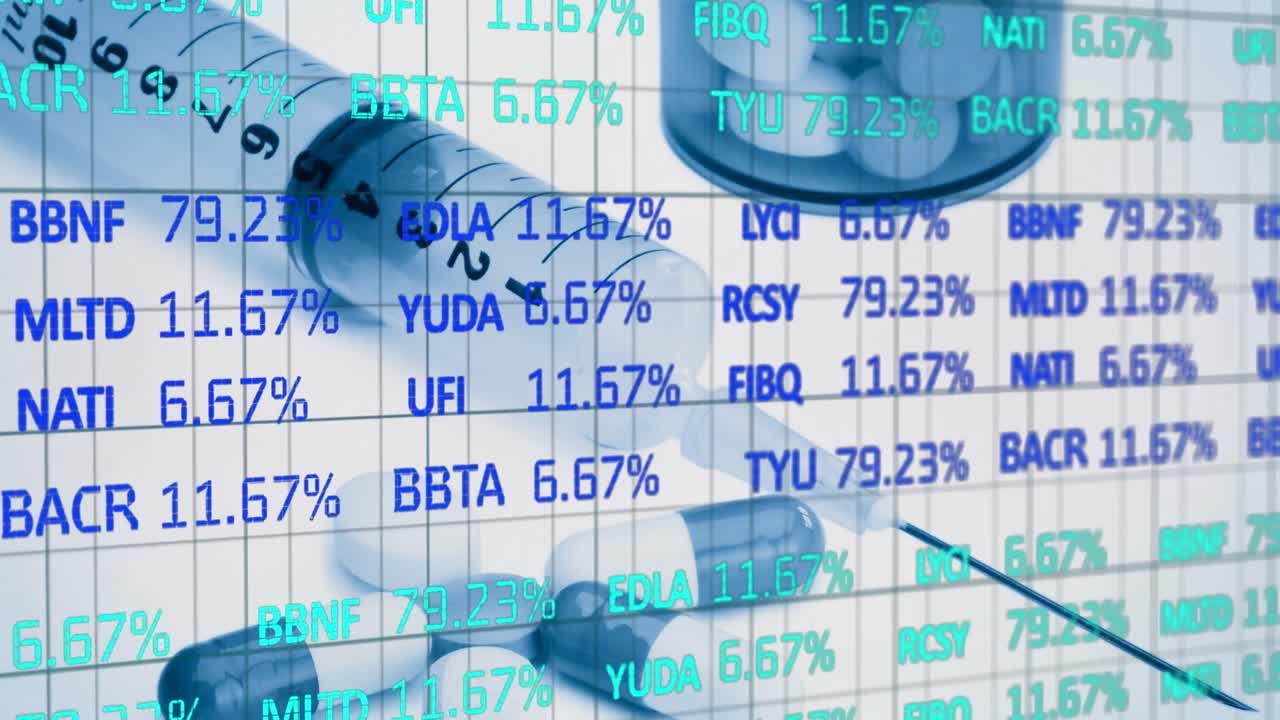 약물 알약과 주사기에 대한 데이터 처리 애니메이션