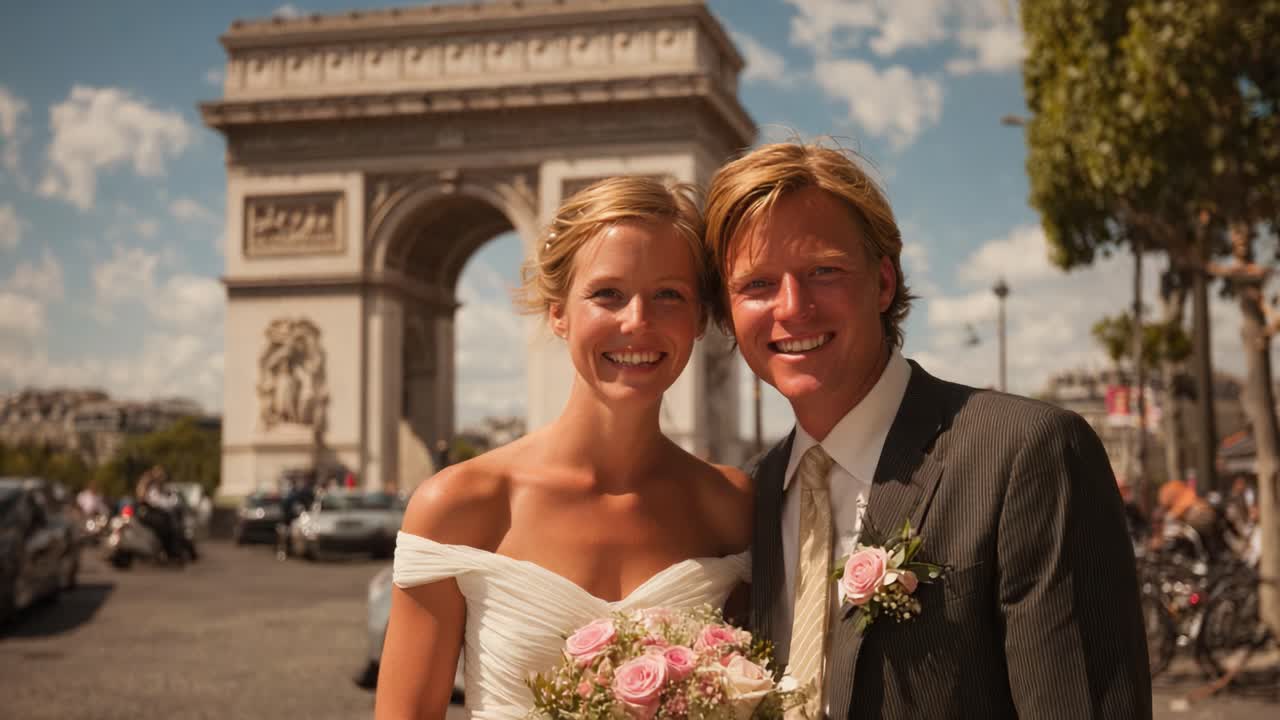 Una gioiosa celebrazione di matrimonio tra le architetture storiche di Parigi, che cattura il vero amore in una splendida giornata con una coppia meravigliosa e uno sfondo mozzafiato