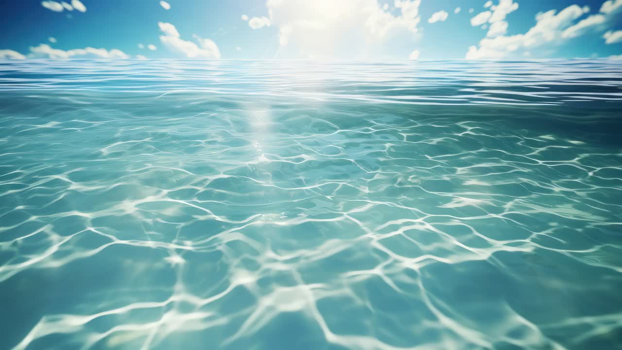 Superficie serena dell'oceano sotto un cielo luminoso, ripresa da un'angolazione bassa