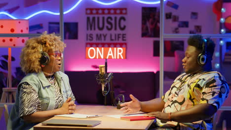 podcast interview in a colorful studio