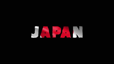 japón país wiggle texto animación letras con su bandera ondeando mezclarse como una textura - fondo negro chroma clave video loopable