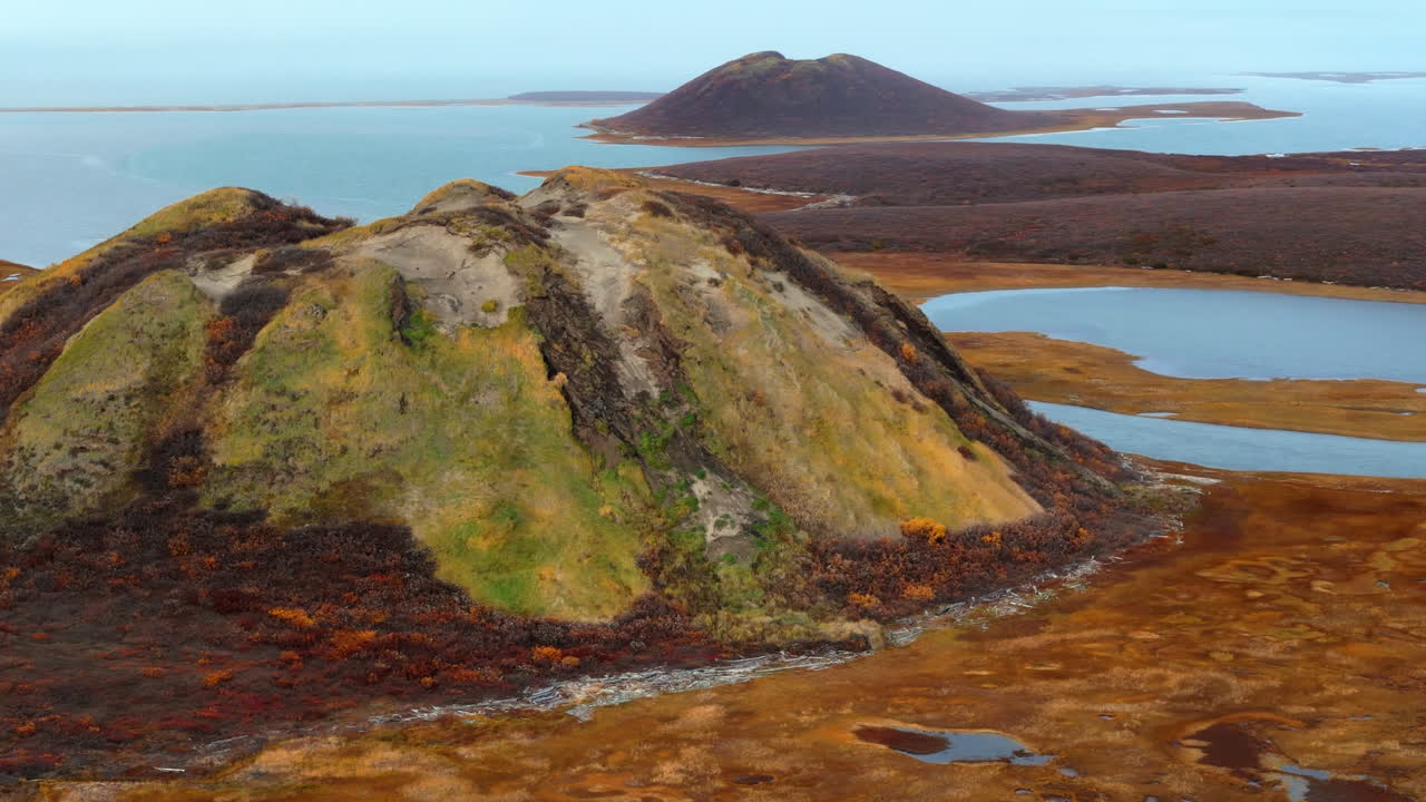 A Scenic View of Pingo Landmark, a Geographical Feature Near the Community of Tuktoyaktuk in the Northwest Territories (NWT), Canada - Aerial Drone Shot