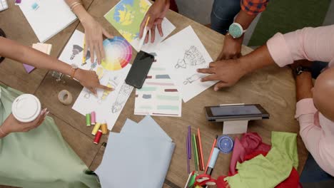 Portrait-of-happy-diverse-business-people-discussing-work-in-office-in-slow-motion