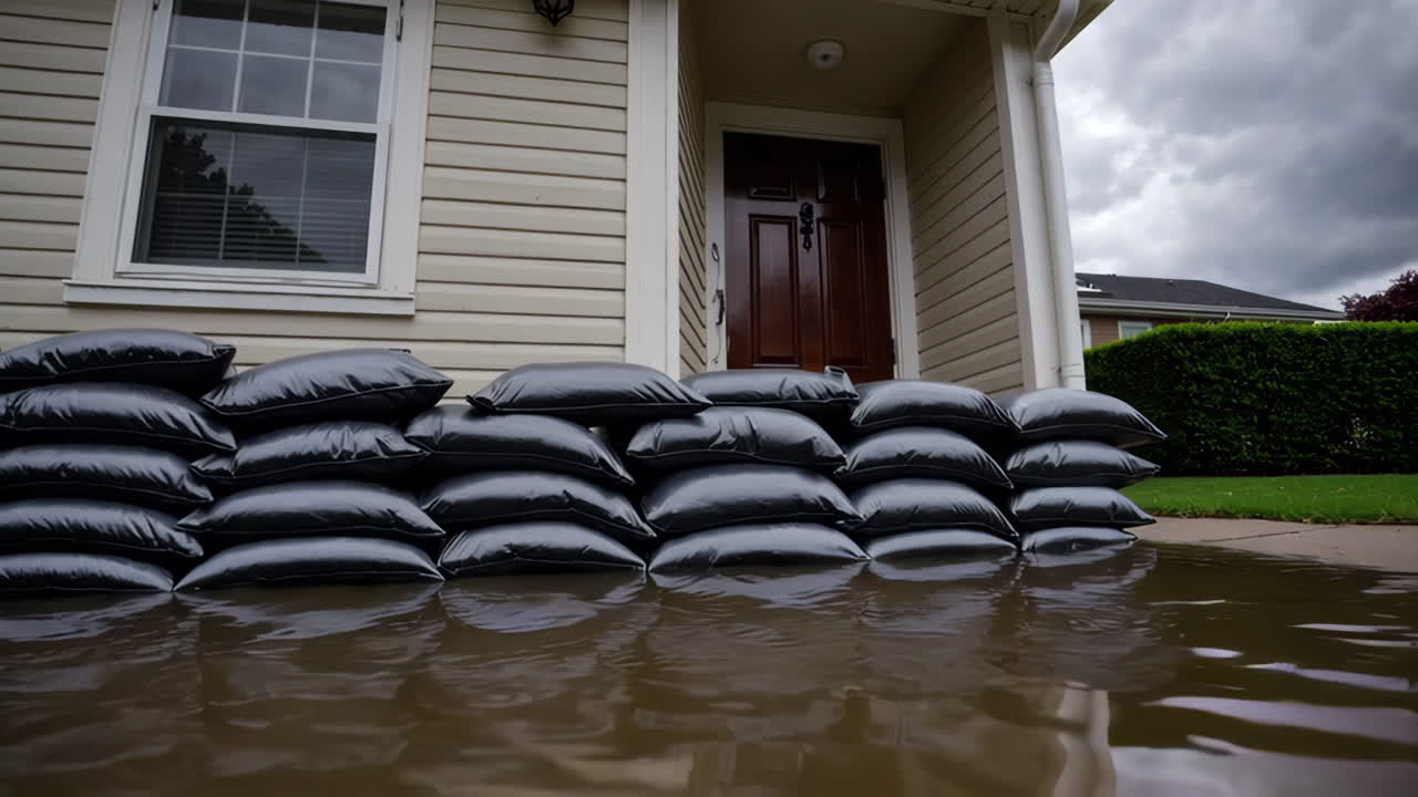 Flooding at Residential Property with Sandbags