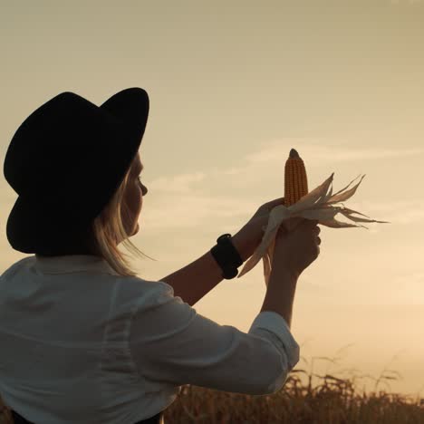 a farmer holds a cob of corn 1