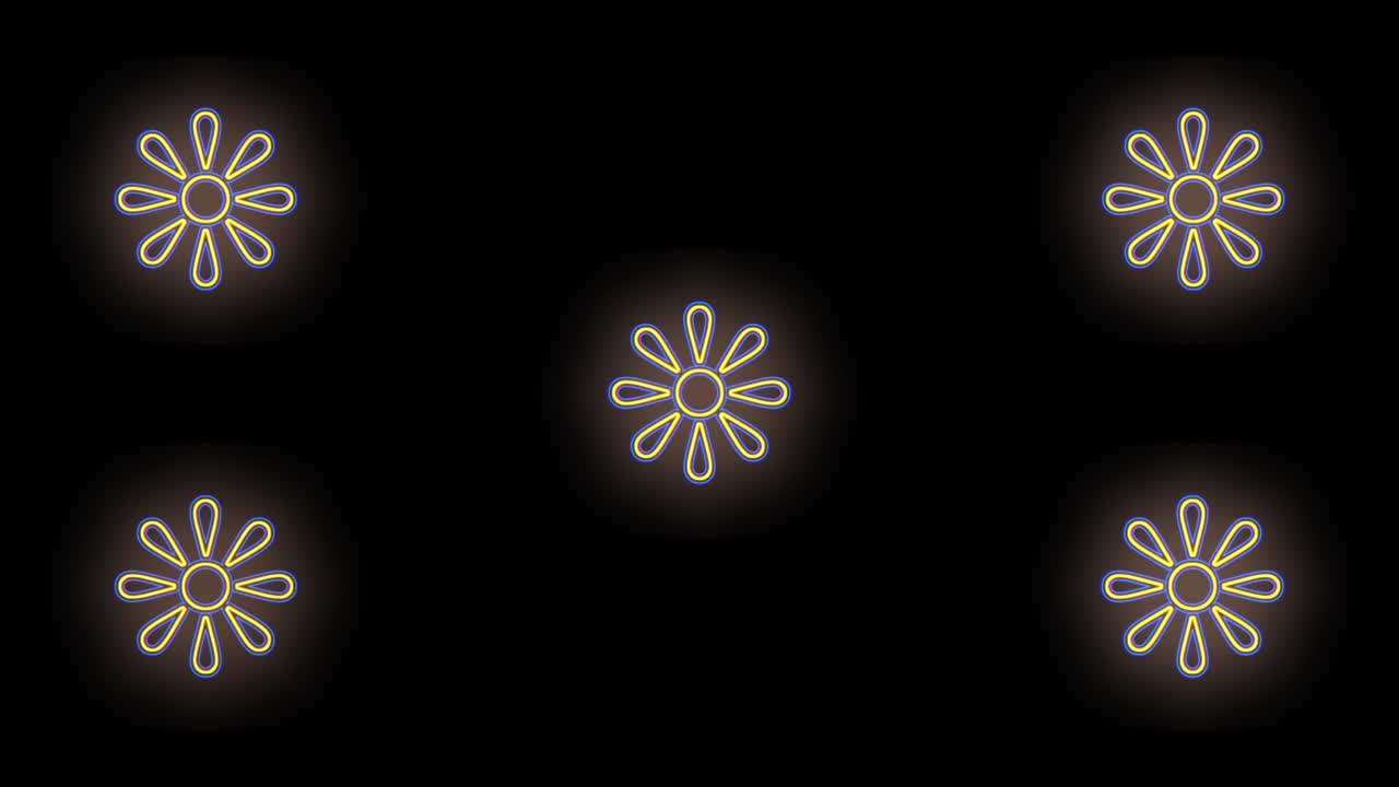 patrón de flores de primavera con luz amarilla neón sobre degradado negro