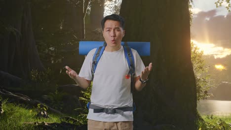 confused traveler in the forest