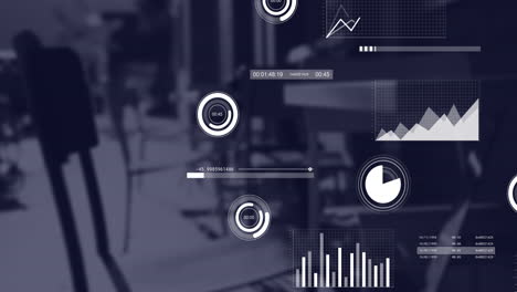 animation of financial data processing over desk in office