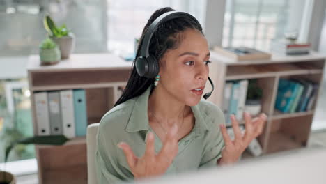 Woman,-call-center-and-consulting-on-headphones