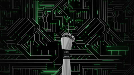 robot hand and glowing circuit board