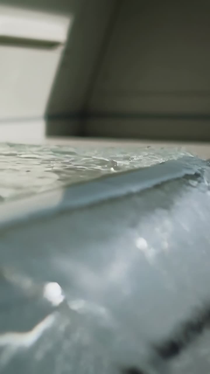 Vertical video: Pooling water sheet spilling over flat ledge in kitchen, running into dark channel