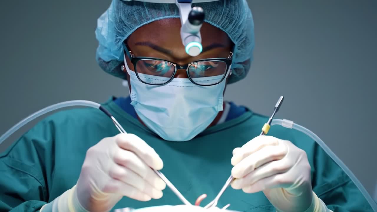 A Skilled Surgeon Performs a Delicate Procedure in a Sterile Environment, Highlighting Precision and Care in Modern Medicine with Advanced Techniques and Equipment
