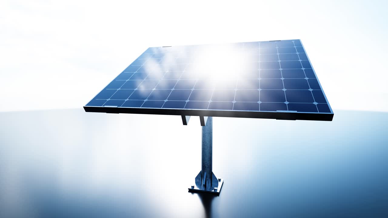 Primo piano di un pannello solare che riflette la luce del sole e il cielo