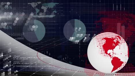 Animation-of-globe-with-graph,-charts,-grids-on-futuristic-digital-interface