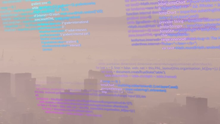 Animation of data processing against aerial view of cityscape