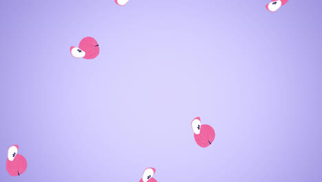 animation of apples moving on purple background