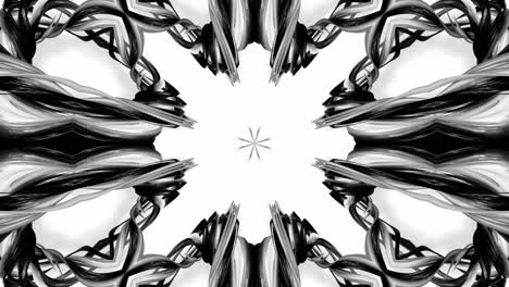 4k loop animation with black and white ribbons are twisted and form complex structures like symmetric ornament pattern or kaleidoscopic effect. seamless footage with luma matte as alpha channel. 4