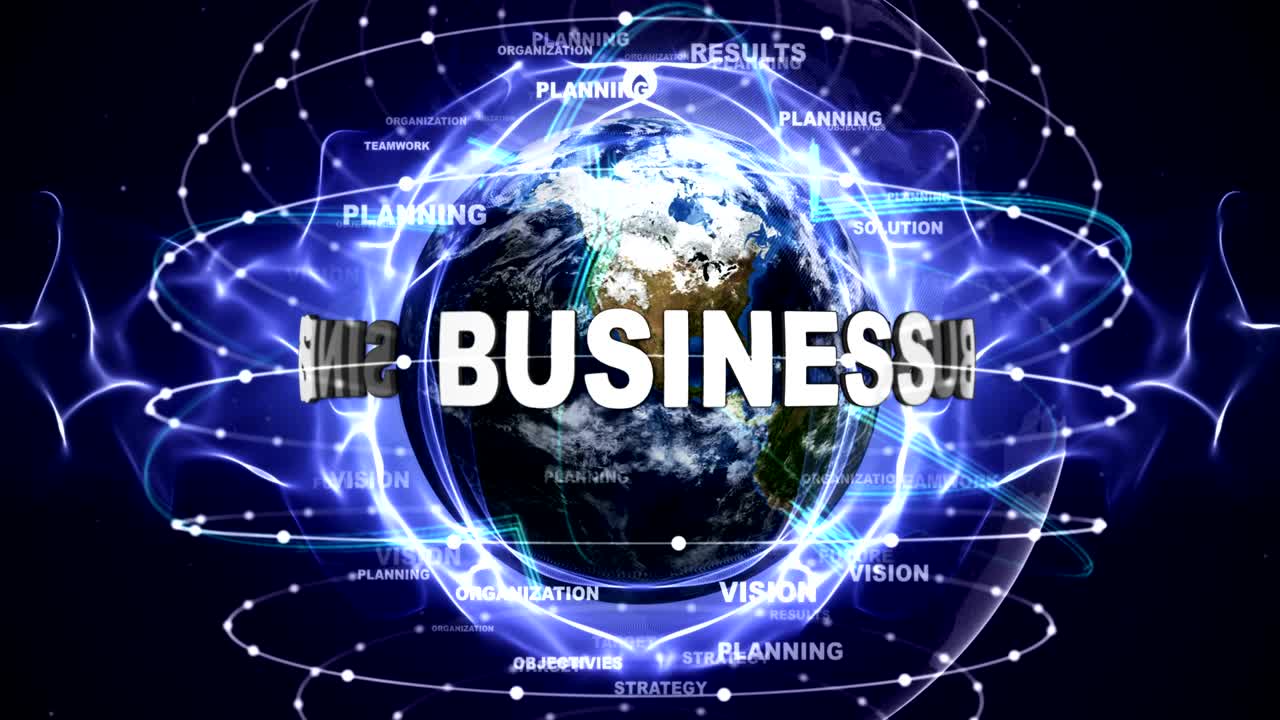 비즈니스 텍스트 애니메이션 및 지구, 키워드, 루프