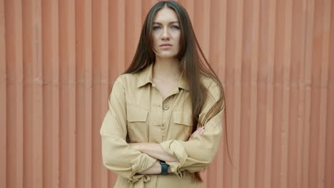 woman in a beige jumpsuit