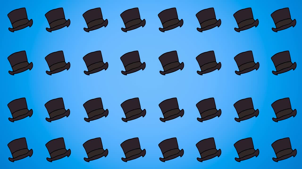 Animation of black hat repeated on blue backgroud