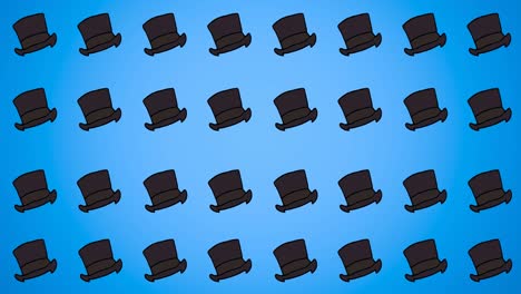 animation of black hat repeated on blue backgroud