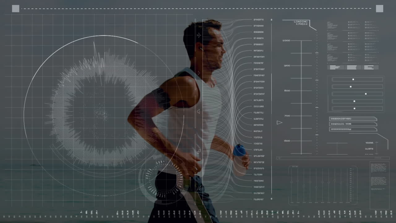 Animation of data processing over fit man running