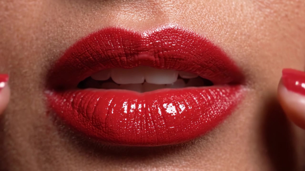 A Close-Up Look at Glossy Red Lips: Exploring the Allure and Beauty of Vibrant Lip Color and Its Impact on Makeup and Fashion Trends
