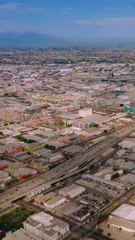 many low buildings in the dense architecture of los angeles, california, usa. beautiful sunny urban landscape with hazy horizon. vertical video