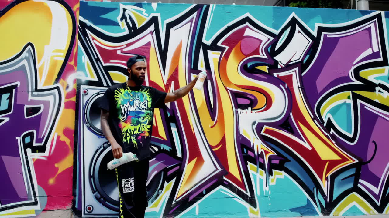 Graffiti Artist Painting a Mural