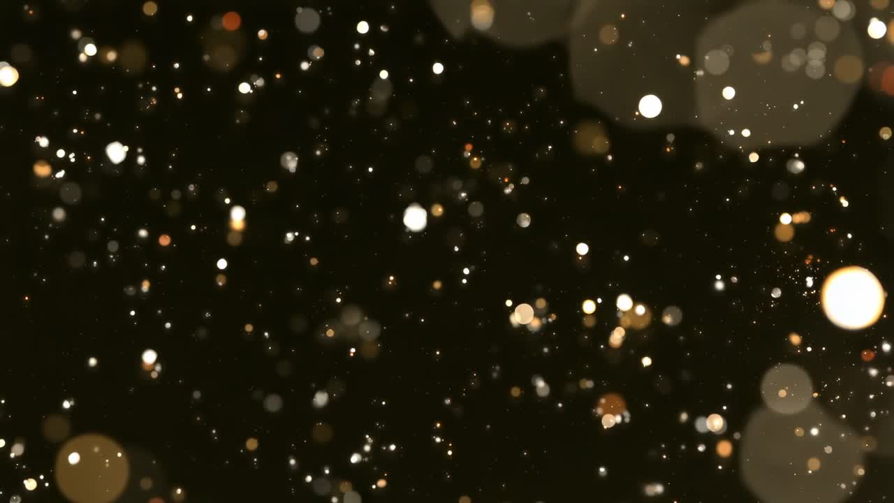 Materializing tiny floating dust motes drifting in dark void, with gold cream cloud filling frame