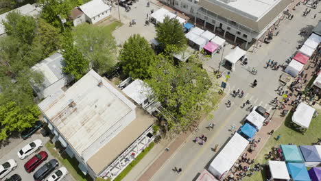 Dogwood-Festival-In-Siloam-Springs,-Arkansas,-USA---aerial-drone-shot