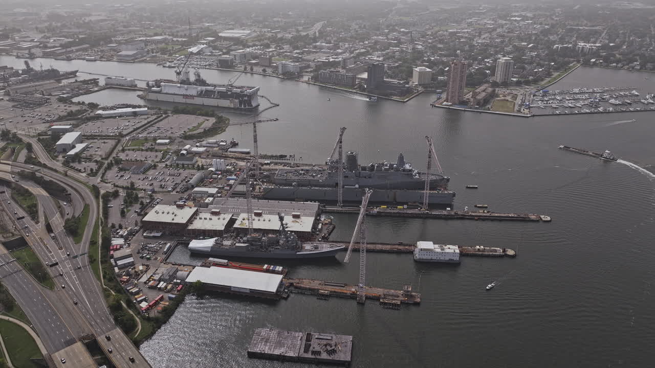 Norfolk Virginia Aerial v61 birds eye view fly around Washington Point capturing Ligon Street Yard with Navy ships undergoes maintenance and repair - Shot with Mavic 3 Pro Cine - Sept 30th 2023