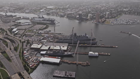 norfolk virginia aerial v61 birds eye view fly around washington point capturing ligon street yard with navy ships undergoes maintenance and repair - shot with mavic 3 pro cine - sept 30th 2023