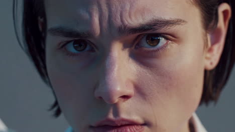 close-up of a woman with intense expression
