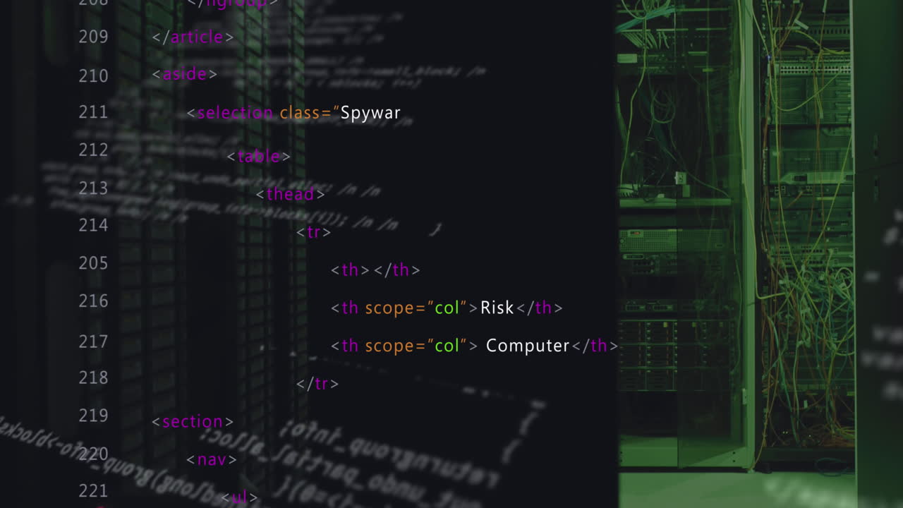 animación del procesamiento de datos contra la sala de servidores de computadoras
