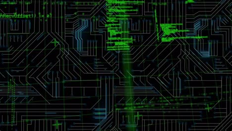 animación digital del procesamiento de datos contra las conexiones de microprocesador sobre fondo negro