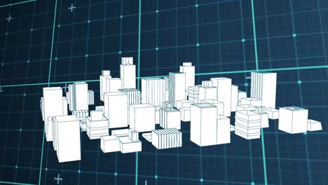 animación del paisaje urbano digital en 3d girando sobre la cuadrícula