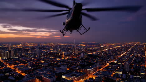 helicopter over night city skyline