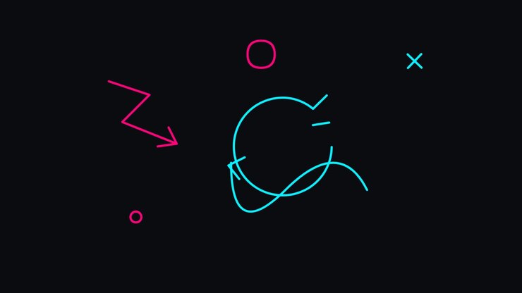 Motion graphics astratte con forme geometriche al neon su sfondo nero