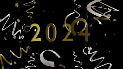 animación de texto de 2024, rayas doradas y plateadas sobre fondo negro