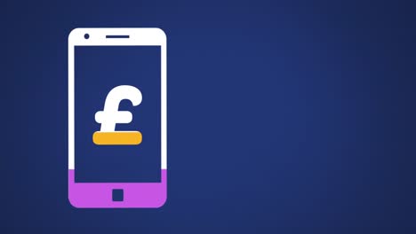 pound sterling symbol on smartphone screen filling up with colours 4k