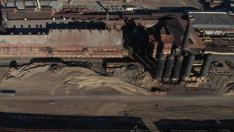 High-altitude-aerial-of-old-steel-mill-before-it-is-demolished-in-Pueblo,Colorado