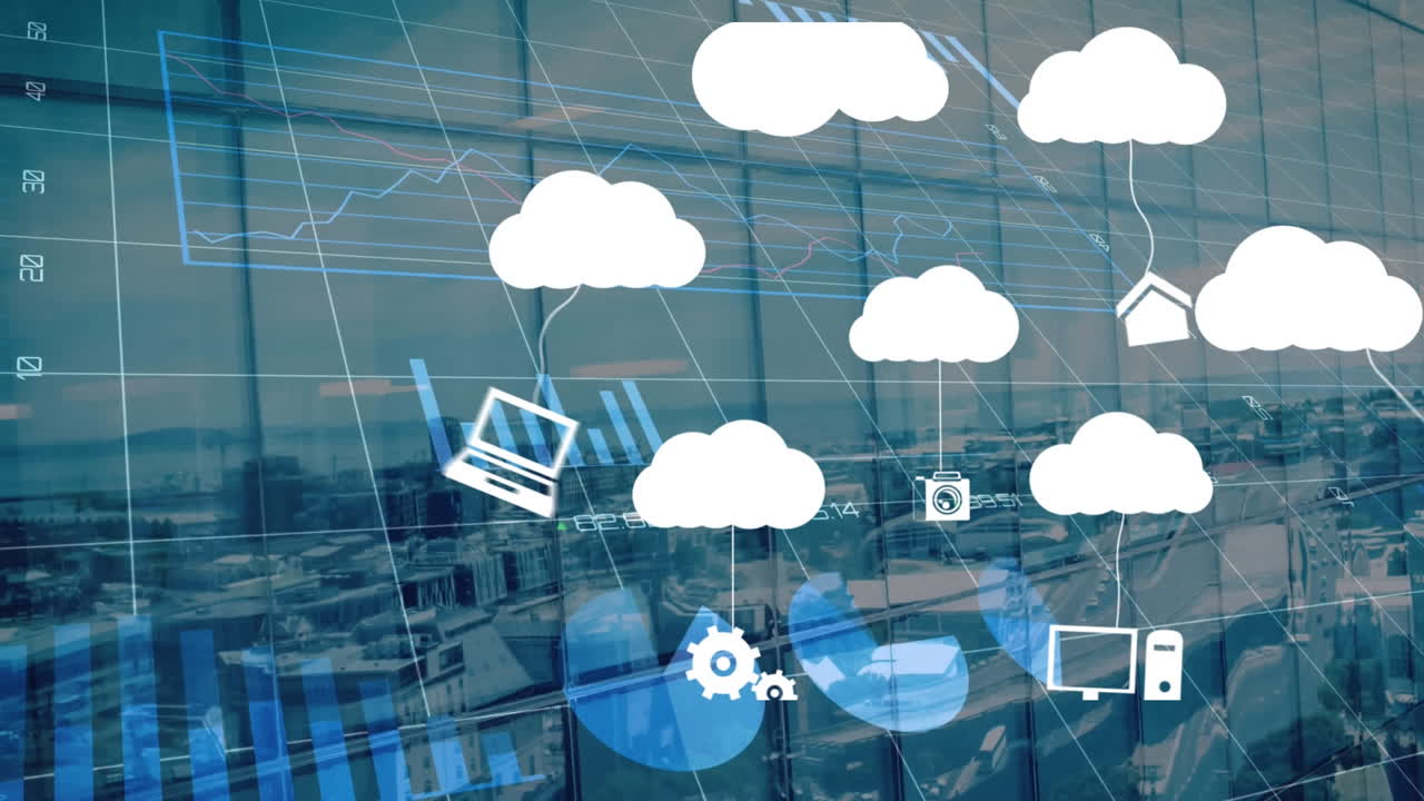 animación de nubes y procesamiento de datos financieros