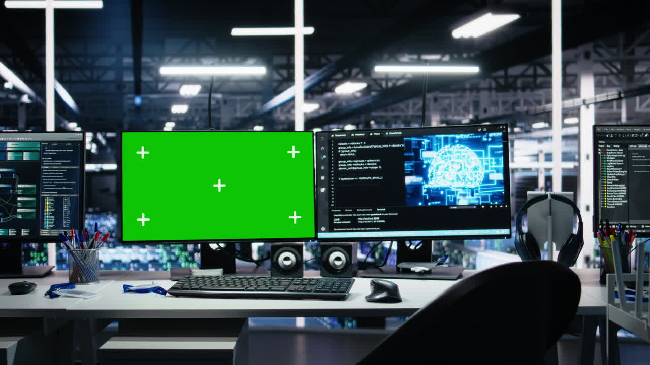 Chroma Key Isolated Screen Computers Managing Data Center Gear Using Ai