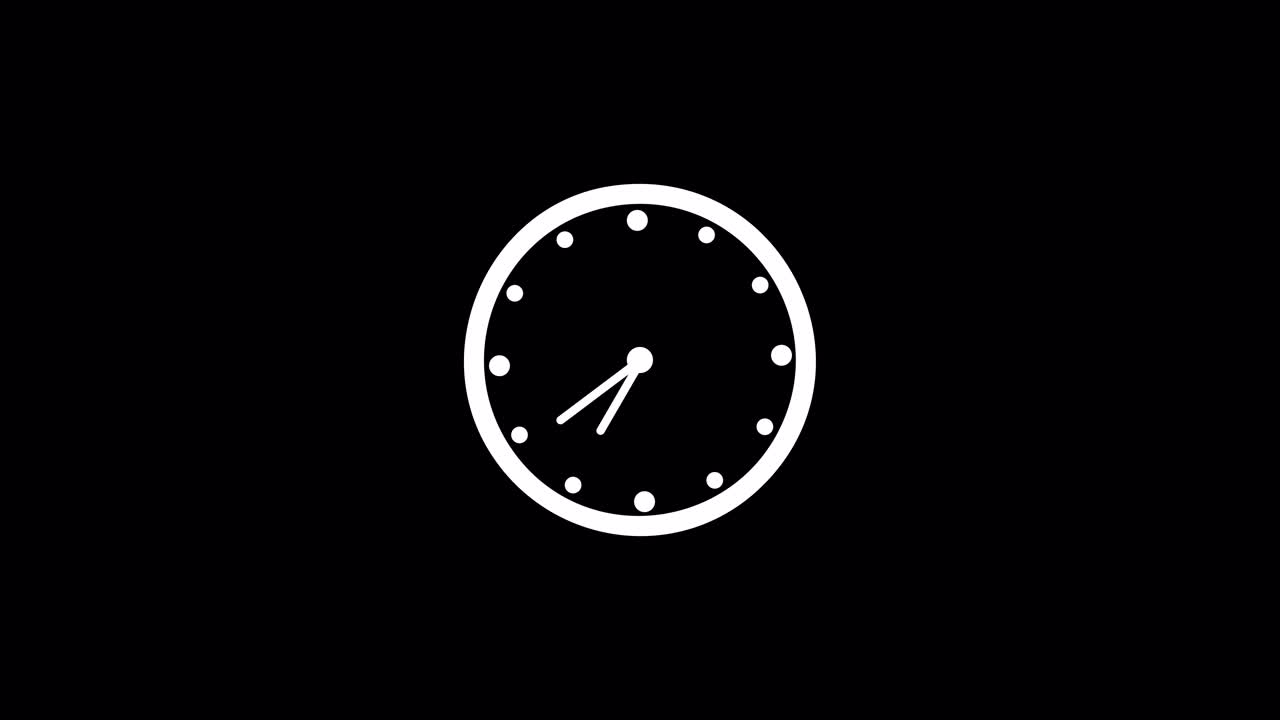 Animated White Clock Icon Ticking on Black Background
